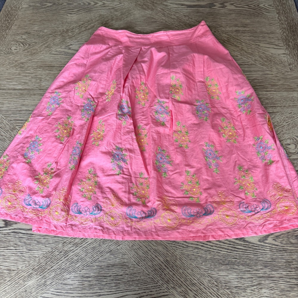 Lapis Pink Floral Embroidered Boho Cottagecore Midi Skirt Womens Size Medium